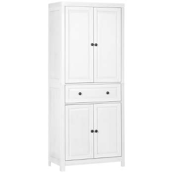 HOMCOM 72.5" Pinewood Large Kitchen Pantry Storage Cabinet, Freestanding Cabinets with Drawer and Shelf Adjustment, Dining Room Furniture