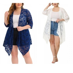 Women's Plus Size 2 Piece Draped Shawls Lightweight Open Front Lace Cardigans - Agnes Orinda - 1 of 4