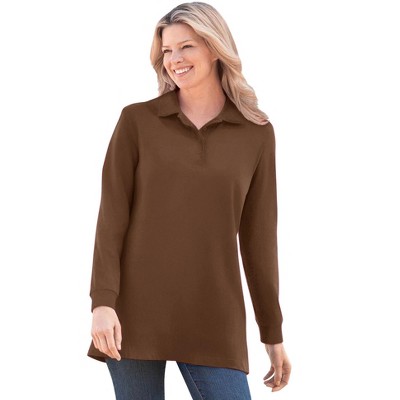 Woman Within Plus Size Long-Sleeve Polo Shirt