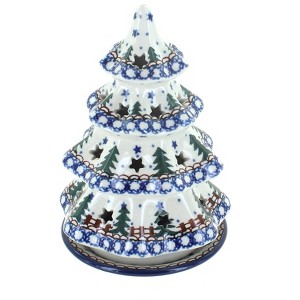Blue Rose Polish Pottery 512 Ceramika Artystyczna Small Christmas Tree Luminary - 1 of 2