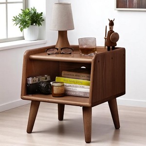 Mshliw Modern Solid Beech Wood Nightstand for Bedroom, Bedside Cabinet with Open Storage, Small Space Side Table - 1 of 4