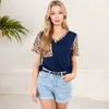 Anna-Kaci Women's V-Neck Leopard Print Pocket Tee with Contrast Sleeves Casual Relaxed Fit - 4 of 4