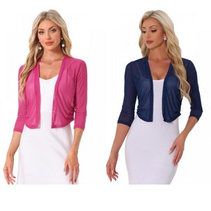 INSPIRE CHIC Women's 3/4 Sleeve Open Front Mesh Sheer Chiffon Bolero Shrug 2 Packs - 1 of 4