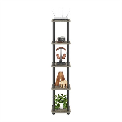 Black and Oak 5-Tier Corner Wood Shelf Unit