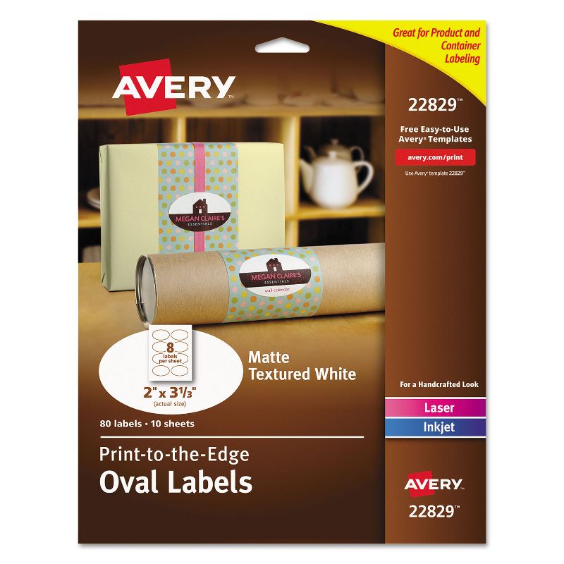 Avery Oval Print-to-the-Edge Easy Peel Labels Laser Matte White 2 x 3 1/3 80/Pack 22829, 1 of 8