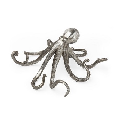 HomeRoots 12" Antiqued Silver Resin Octopus Tabletop Sculpture