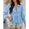 Womens Dressy Casual Shirt Work Hollow Blouses Tie Front Puff Long Sleeve Tops Ruffle Hem Tunics Blue XL - 3 of 4