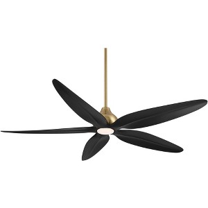 Casa Vieja 60" Lotus Bay Modern Indoor Outdoor Ceiling Fan 5 Blade LED Light Remote Control Brass Finish Black Blades Bedroom Patio Damp Rated - 1 of 4