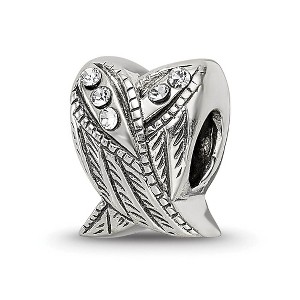 Black Bow Jewelry Sterling Silver with White Crystals Heart Shaped Wings Bead Charm - 1 of 4