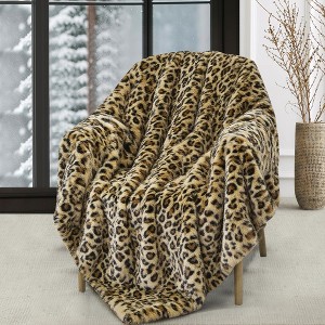 Home Mart Goods Beige Black Cheetah Animal Print Soft Plush Faux Fur Throw Blanket - 50" x 70" - 1 of 4