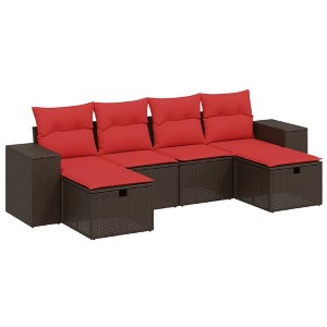 vidaXL 6 Piece Patio Sofa Set with Cushions - Brown Poly Rattan without storage - 1 of 4