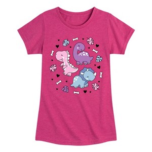 Girls' - Instant Message - Stacked Girly Dinos Fitted Short Sleeve Graphic T-Shirt - 1 of 4