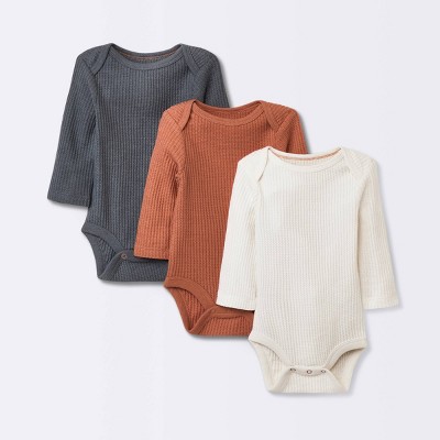 Baby 3pk Waffle Long Sleeve Bodysuit - Cloud Island™ Orange