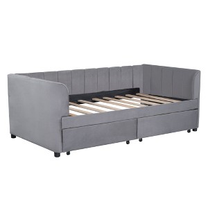 Twin Upholstered Daybed with Ergonomic Backrest & 2 Drawers - Comfort & Storage - 1 of 4