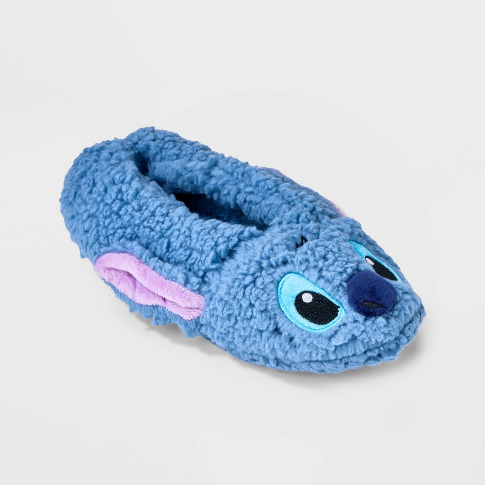 Women's Lilo & Stitch Fluffy Slipper Socks with Grippers - Blue S/M: Nonslip Polyester Liner
