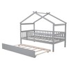 Twin Size Bed Frame, Wooden Kids House Bed With Trundle For Kids Teens, Wood Slat Support, No Box Spring Needed, Easy Assembly For Home Bedroom - 3 of 4