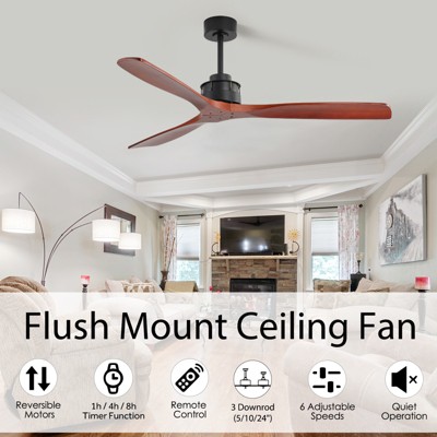 60 inch Solid Wood Ceiling Fan No Lights with Remote, Low Profile 3 Blade Ceiling Fan with 3 Downrod for Outdoor Indoor Living Room Farmhouse Patio