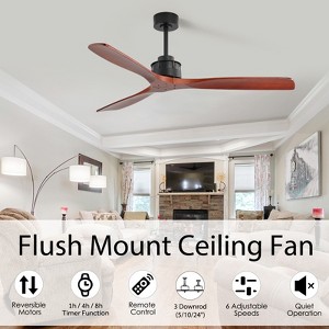 60 inch Solid Wood Ceiling Fan No Lights with Remote, Low Profile 3 Blade Ceiling Fan with 3 Downrod for Outdoor Indoor Living Room Farmhouse Patio - 1 of 4