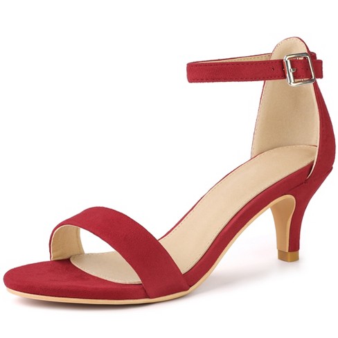 Perphy Women's Kitten Heel Open Toe Ankle Strap High Heels Sandals Red 7.5  M Us : Target
