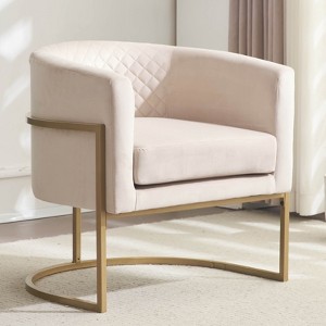 Hrinhom 28.3"W Upholstered velvet chair Gold Metal bracket with curved backrest - 1 of 4