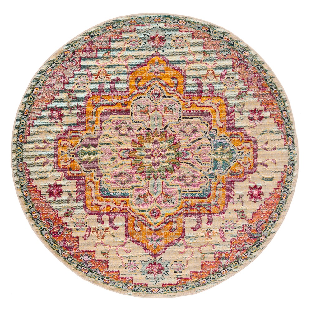 5' Round Mavis Floral Loomed Area Rug Light Blue/Fuchsia - Safavieh