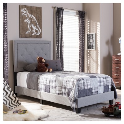Elegant Twin-Size Linen Upholstered Bed with Diamond Tufting - Gray