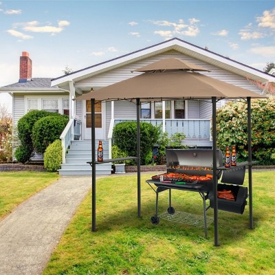 1pc Outdoor Grill Shelter with Double-Tier Polyester Canopy and Steel Frame Includes Bar Counters and Hooks No Furniture Included - Coolbibila