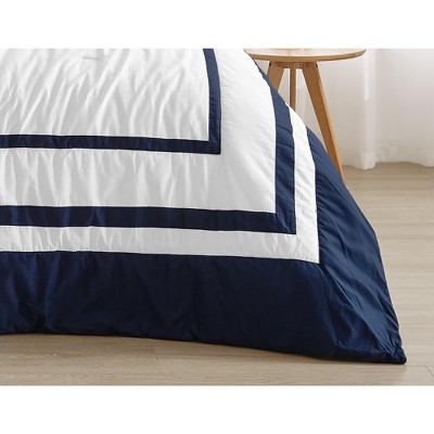 Navy and White Cotton Full Bedding Set with Anchor Design