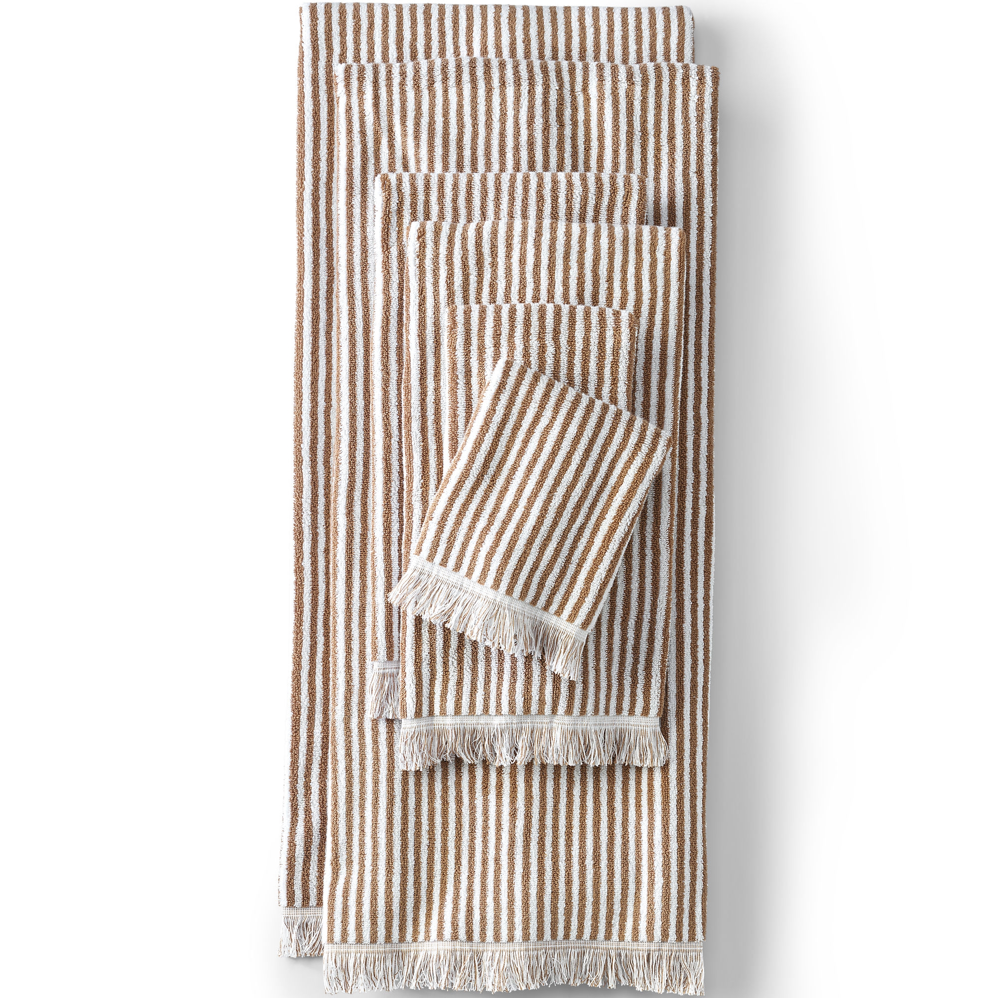 Lands' End Cotton Yarn-dyed Stripe 6-Piece Bath Towel Set - Assorted Bath Towel Set - Dark Jute Brown Stripe