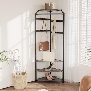 Freestanding Coat Rack with Shoe Bench, 12 Hooks & 3-Tier Shelves - Heavy Duty Hall Tree for Entryway, Bedroom, Living Room - 1 of 4
