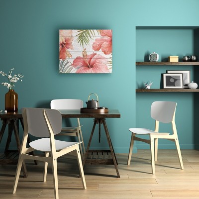 Tropical Blush Floral Wood Slat Wall Art, 18x22