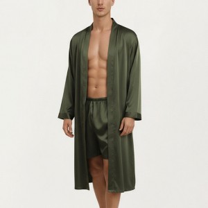 Anna-Kaci Men's Satin Robe with Classic Shawl Collar and Adjustable Waist Tie - 1 of 4