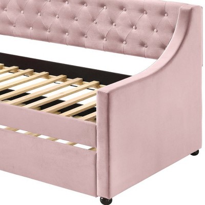 Lianna Pink Velvet Twin Daybed with Trundle