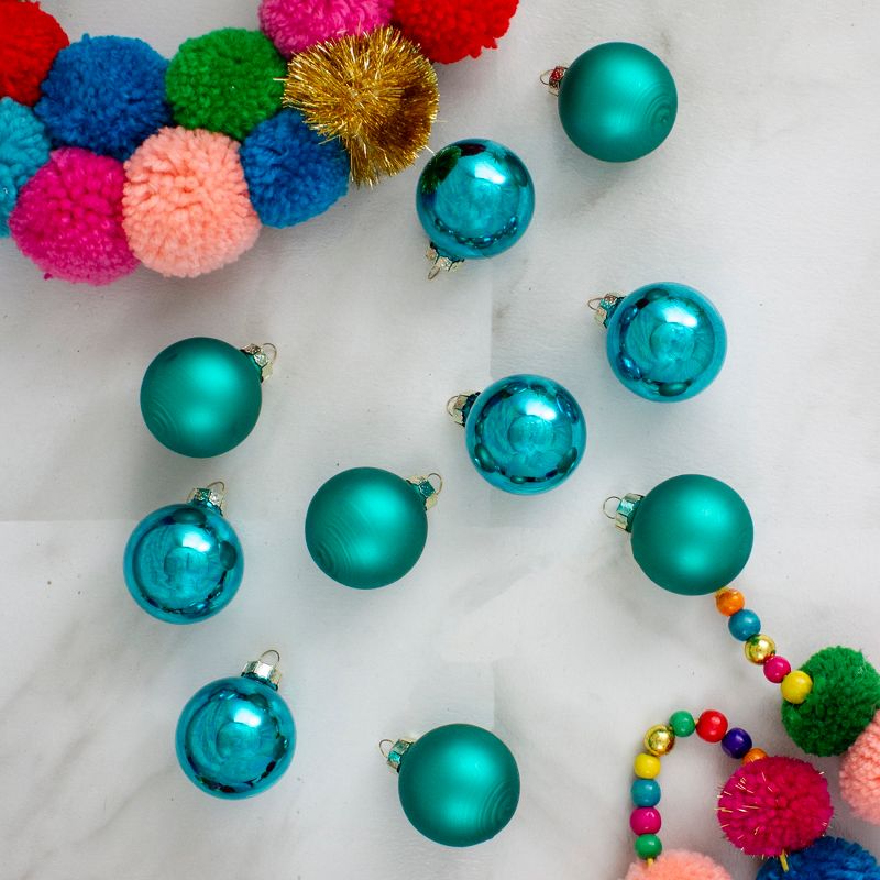 Northlight 10ct Turquoise Green 2-Finish Glass Christmas Ball Ornaments 1.75" (44.5mm), 2 of 4