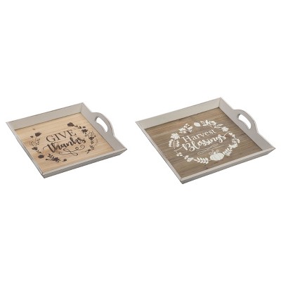 Transpac Wood 17 in. Multicolor Harvest Tray Set of 2