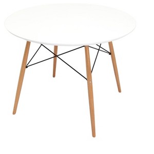 HomeRoots 36" White and Natural Wood Round Top Dining Table - 1 of 4