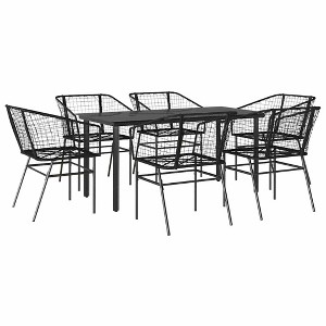 vidaXL 7-Piece Patio Dining Set - Black PE Rattan & Glass Outdoor Furniture for Garden, Backyard, Patio Ideal for Al Fresco Dining - Table & 6 Chairs - 1 of 4