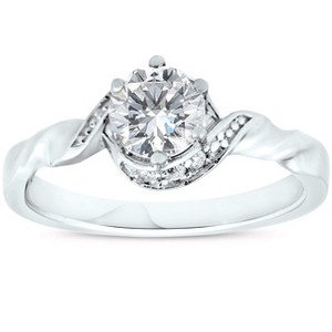 Pompeii3 5/8ct Diamond Halo Solitaire Twist Band Engagement Ring 14k White Gold - 1 of 4