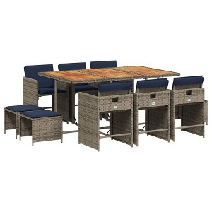 vidaXL Patio Dining Set of 10 Grey PE Rattan 11 Pieces Foldable - 1 of 4
