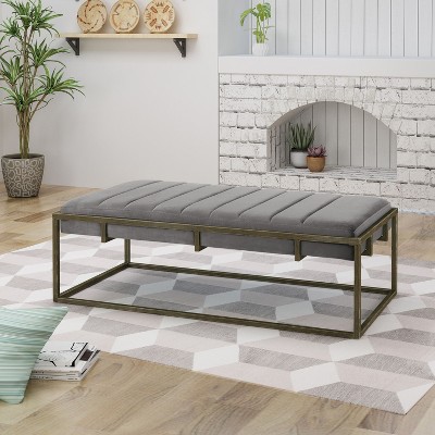 TUYOHW Upholstered Metal Ottoman Bench, Modern Bench for Living Room