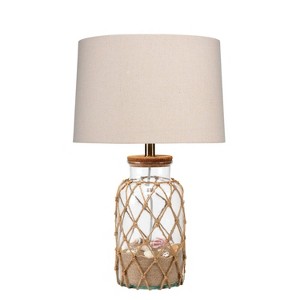 Hugo Table Lamp Clear - Splendor Home: Mouth-Blown Glass, Jute Rope Net, Linen Shade, 24" Height - 1 of 4