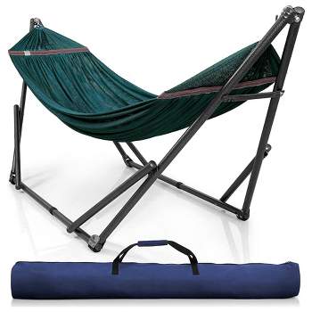 Tranquillo Universal 106.5 Inch Double Hammock Swing with Adjustable Powder-Coated Steel Stand and Carry Bag for Indoor or Outdoor Use, Peacock