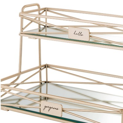 Rose Gold Metal and Glass 2-Tier Vanity Tower