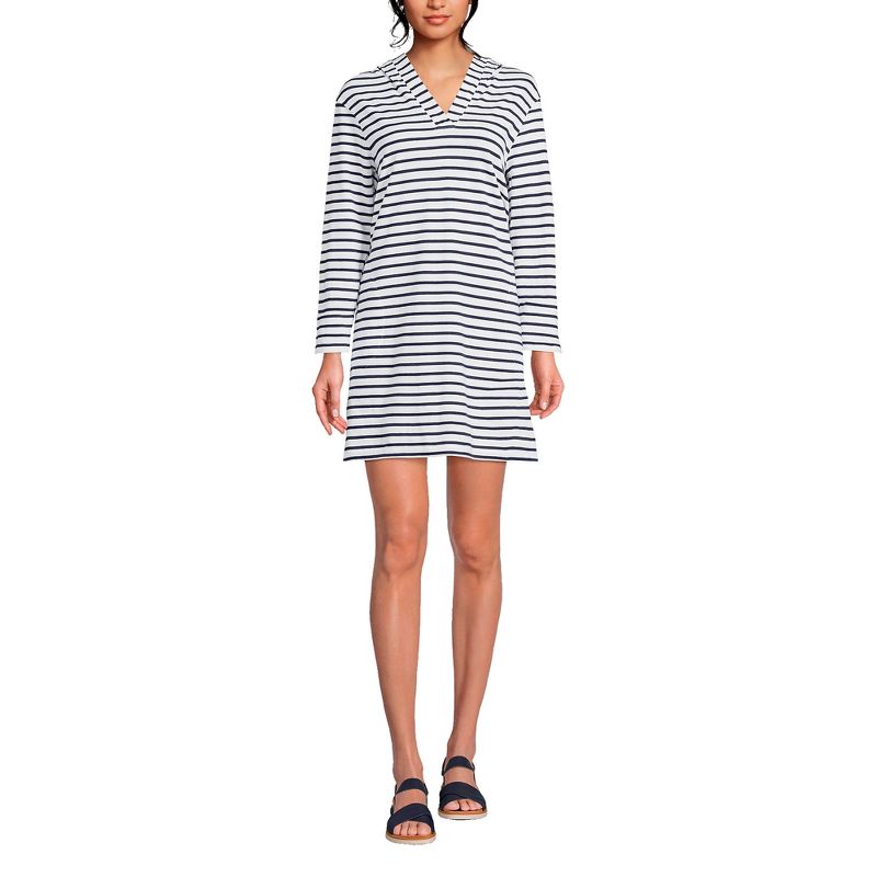 Lands' End Women's Cotton Jersey Long Sleeve Hooded Swim Cover-up Dress, 1 of 6