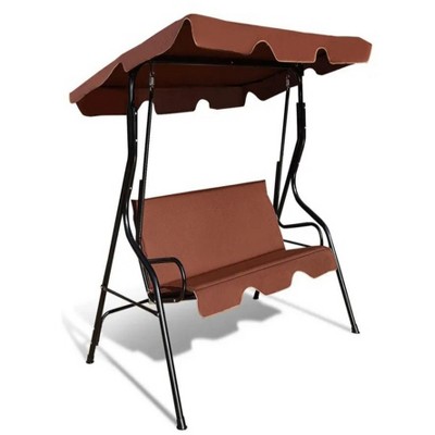 67.5"3 Seat Outdoor Patio Canopy Swing with Cushioned Steel Frame