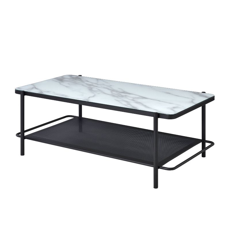 48&#34; Avalan Glass Top Contemporary Coffee Table Black Coating/White - miBasics, 1 of 8