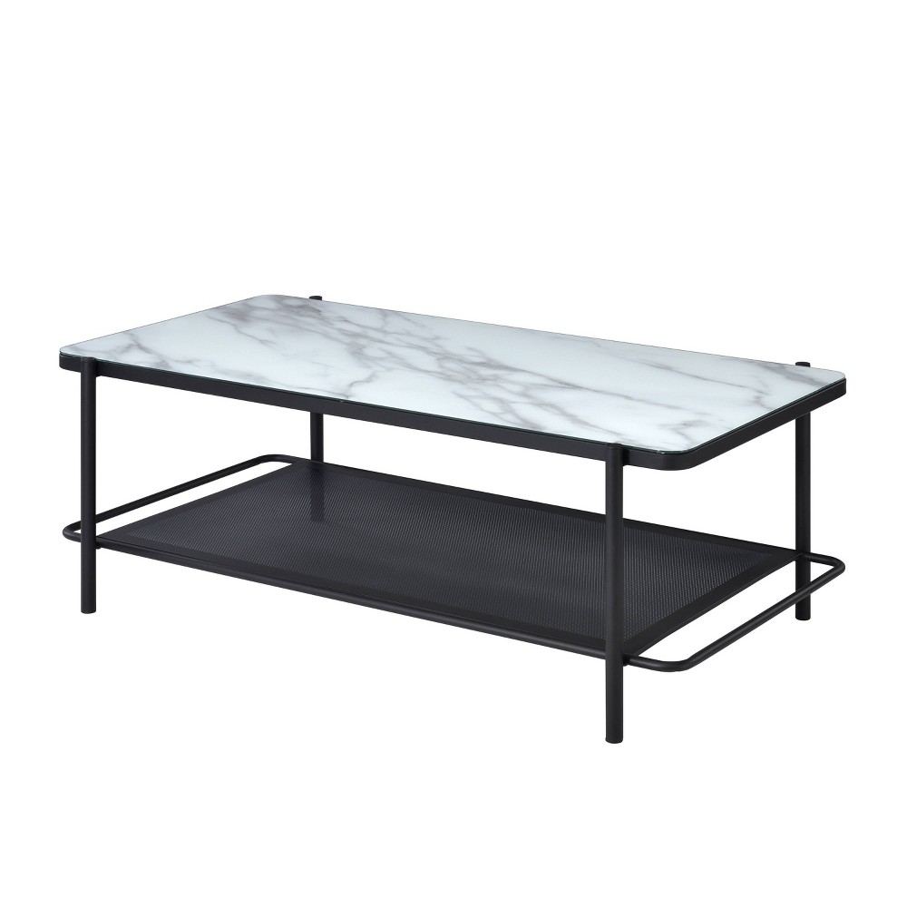 48" Avalan Glass Top Contemporary Coffee Table Black Coating/White - miBasics