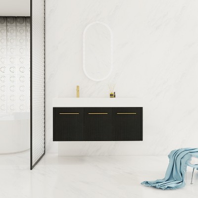 Vynxaria 48-Inch Wall-Mounted Bathroom Vanity with Thick Edged Double Resin Sink in KD-Package for Spacious Bathrooms