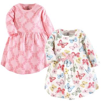 Touched by Nature Big Girls and Youth Organic Cotton Long-Sleeve Dresses 2pk, Butterflies