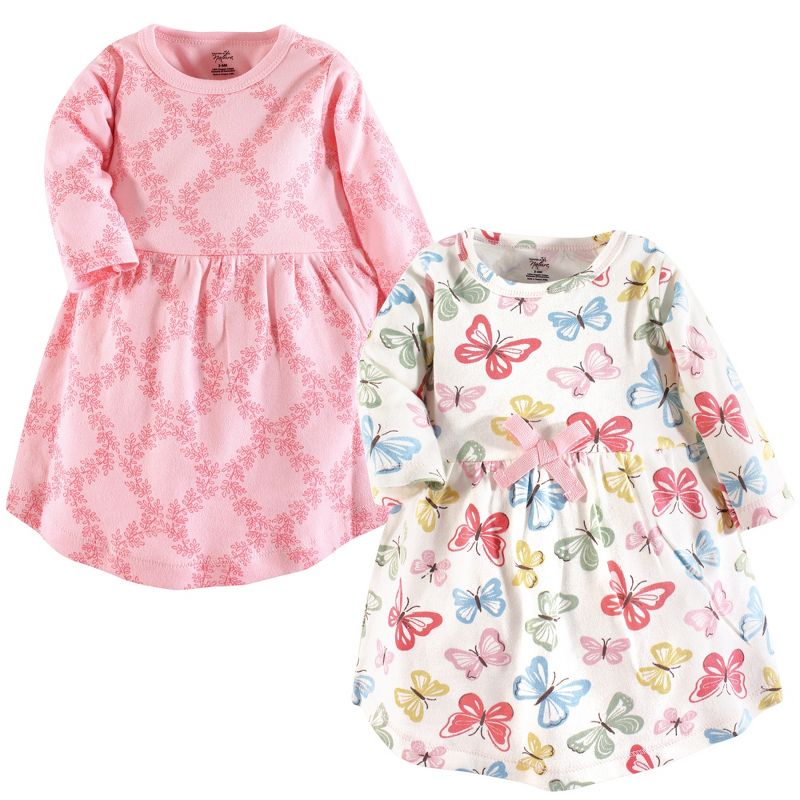Touched by Nature Big Girls and Youth Organic Cotton Long-Sleeve Dresses 2pk, Butterflies, 1 of 2